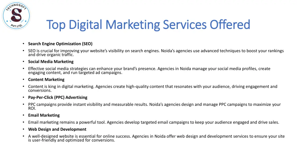 top digital marketing services offered