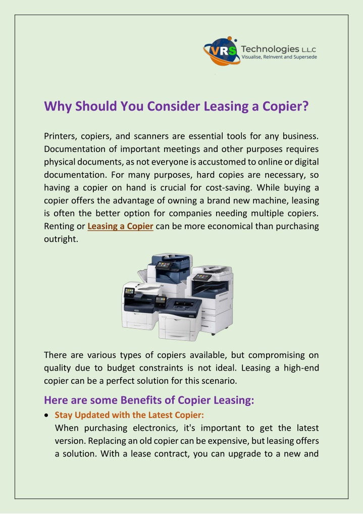 why should you consider leasing a copier