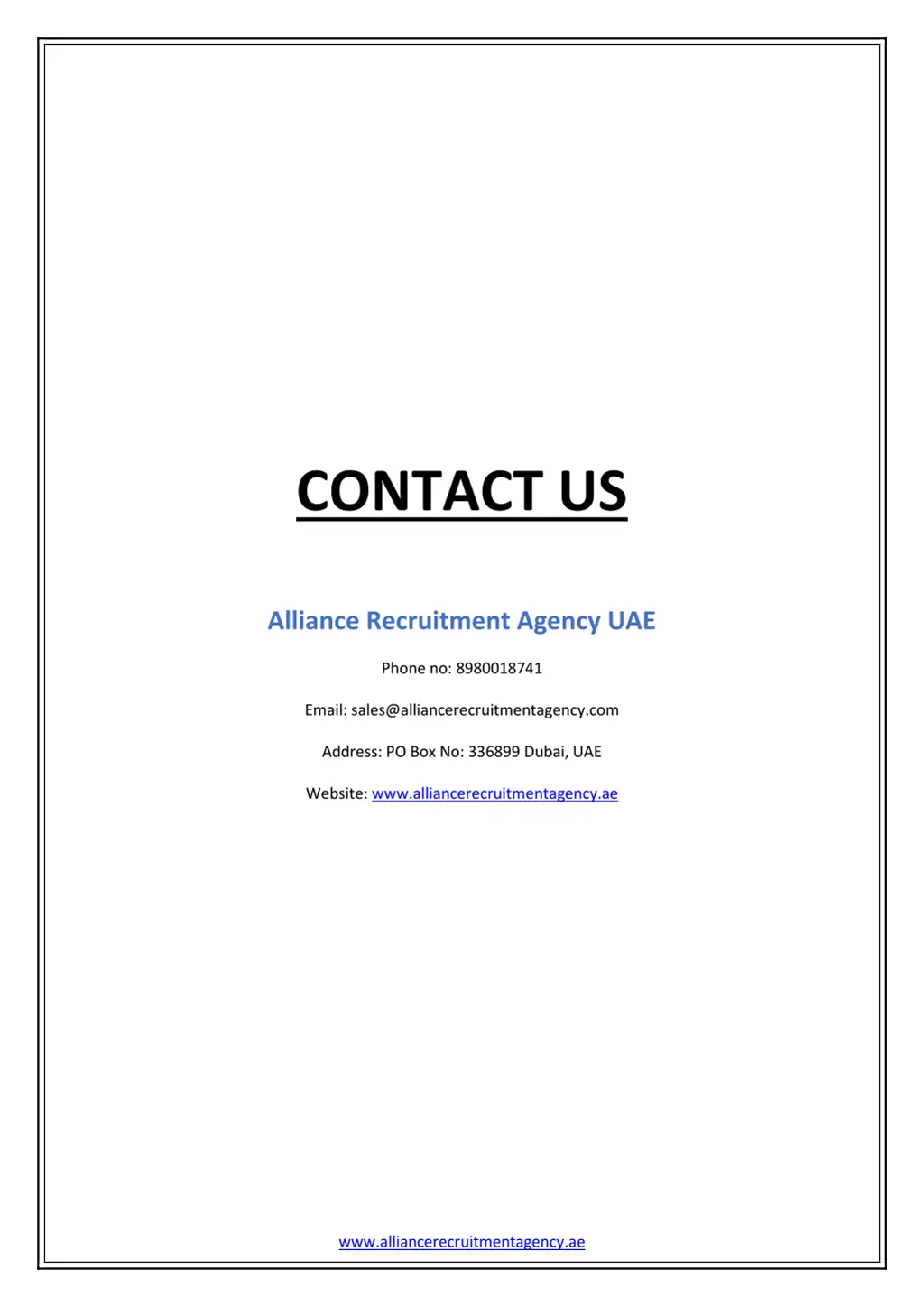 contact us alliance recruitment agency uae phone