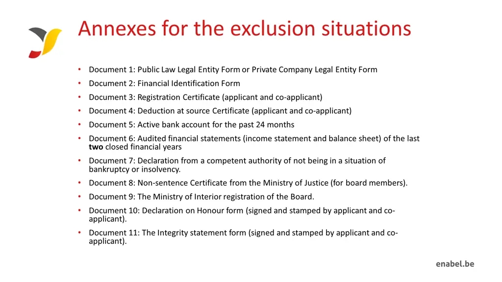 annexes for the exclusion situations