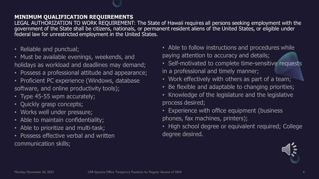 minimum qualification requirements legal