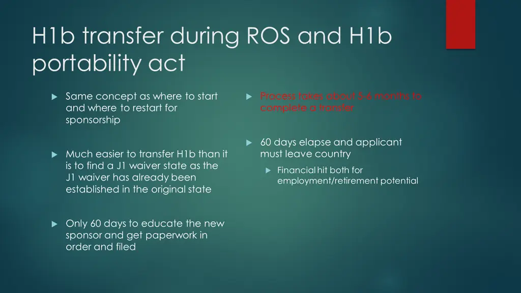 h1b transfer during ros and h1b portability act