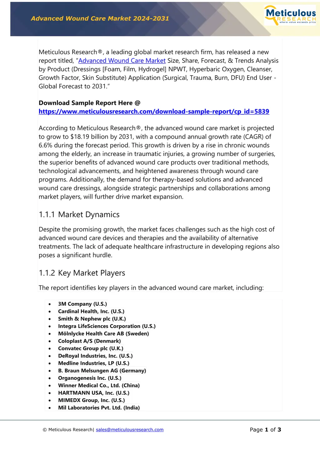 advanced wound care market 2024 2031