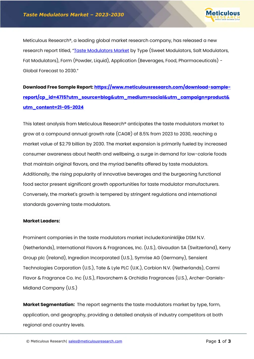 taste modulators market 2023 2030