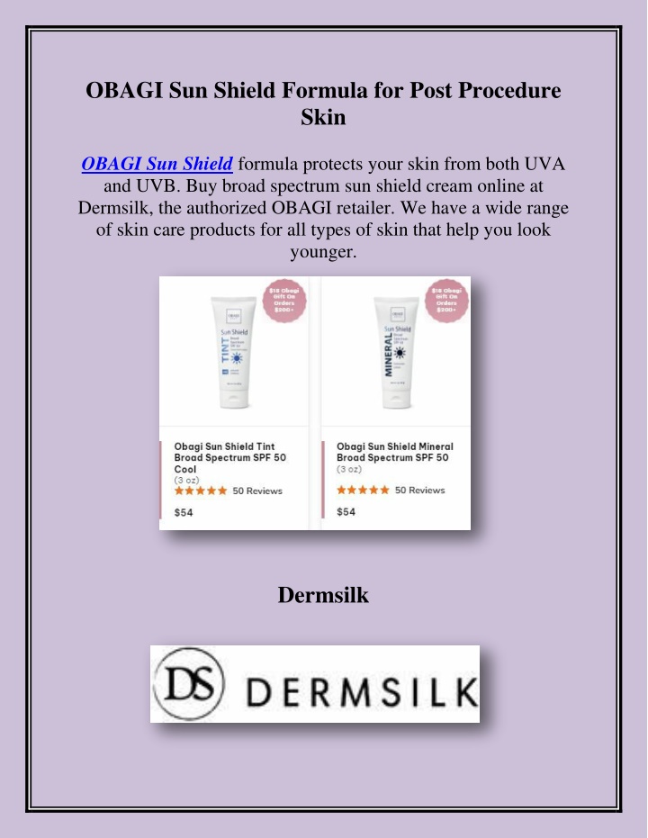 obagi sun shield formula for post procedure skin