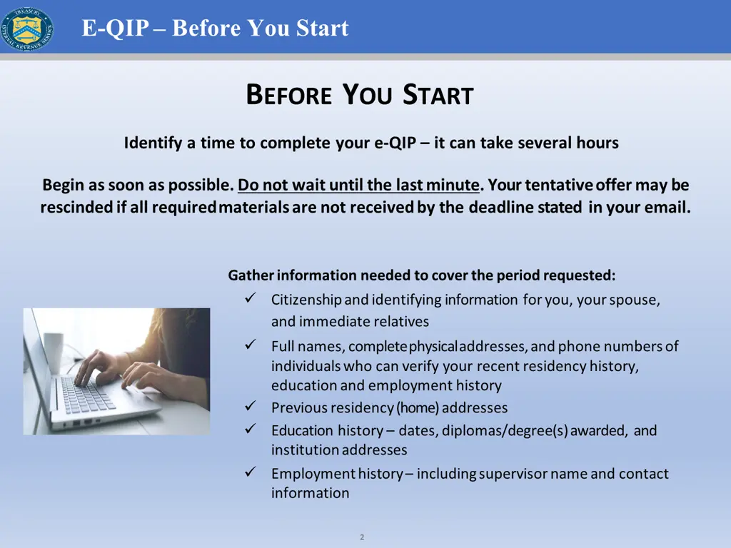 e qip before you start