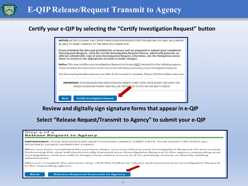 e qiprelease request transmit to agency