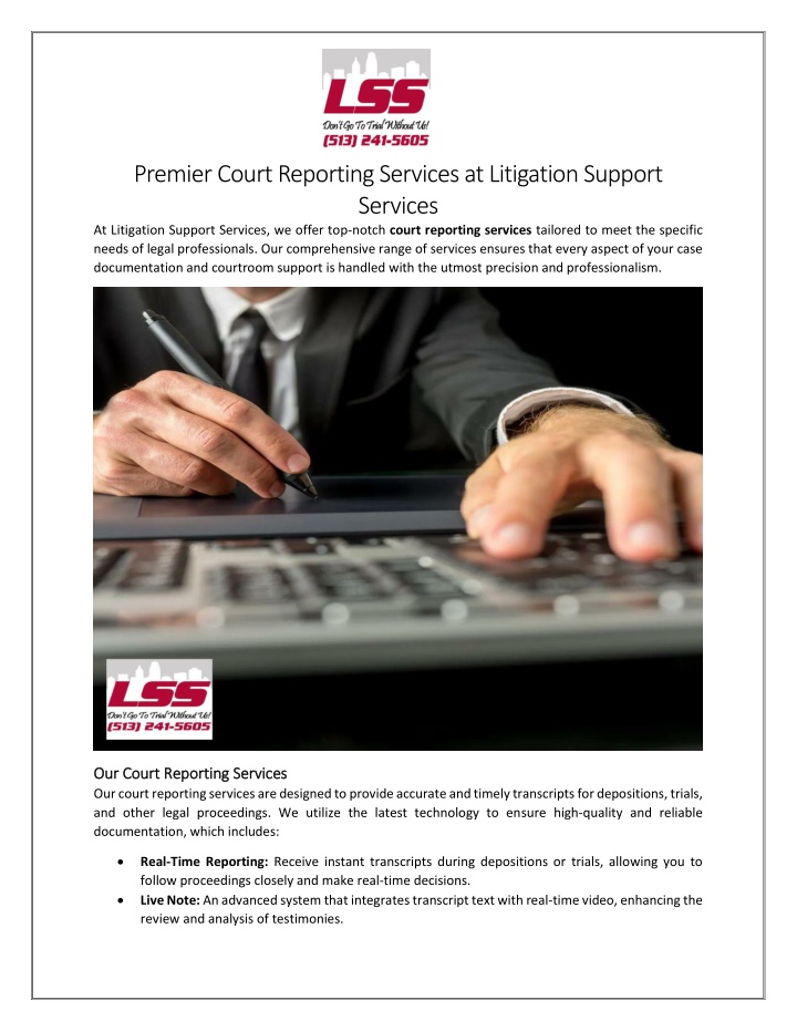 premier court reporting services at litigation