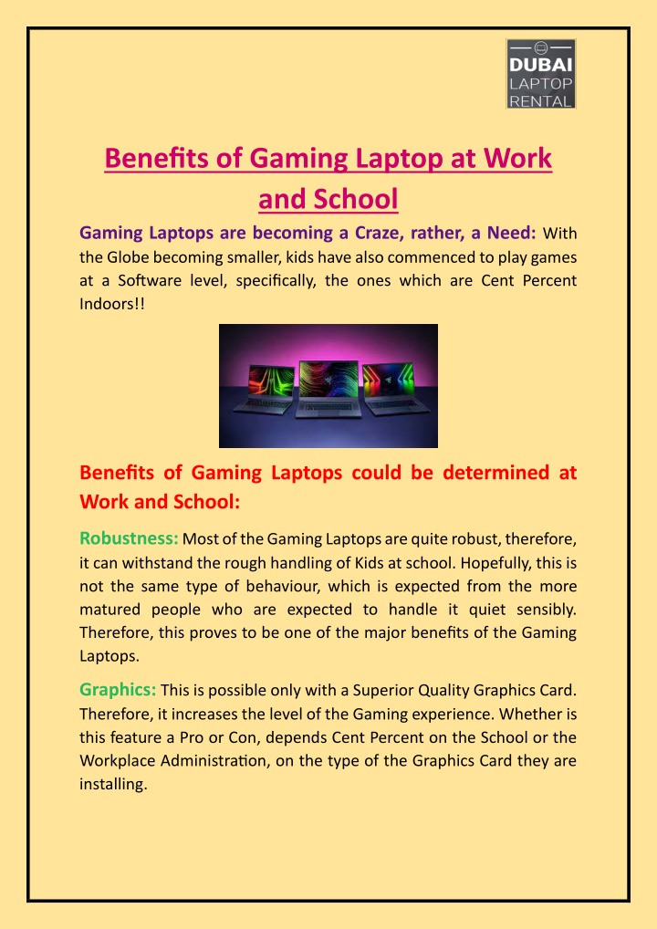 benefits of gaming laptop at work and school