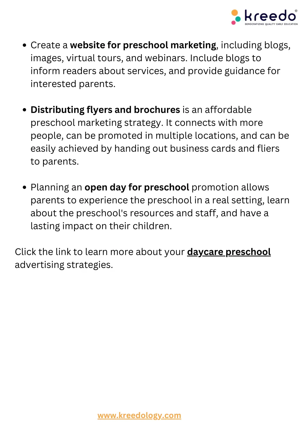 create a website for preschool marketing