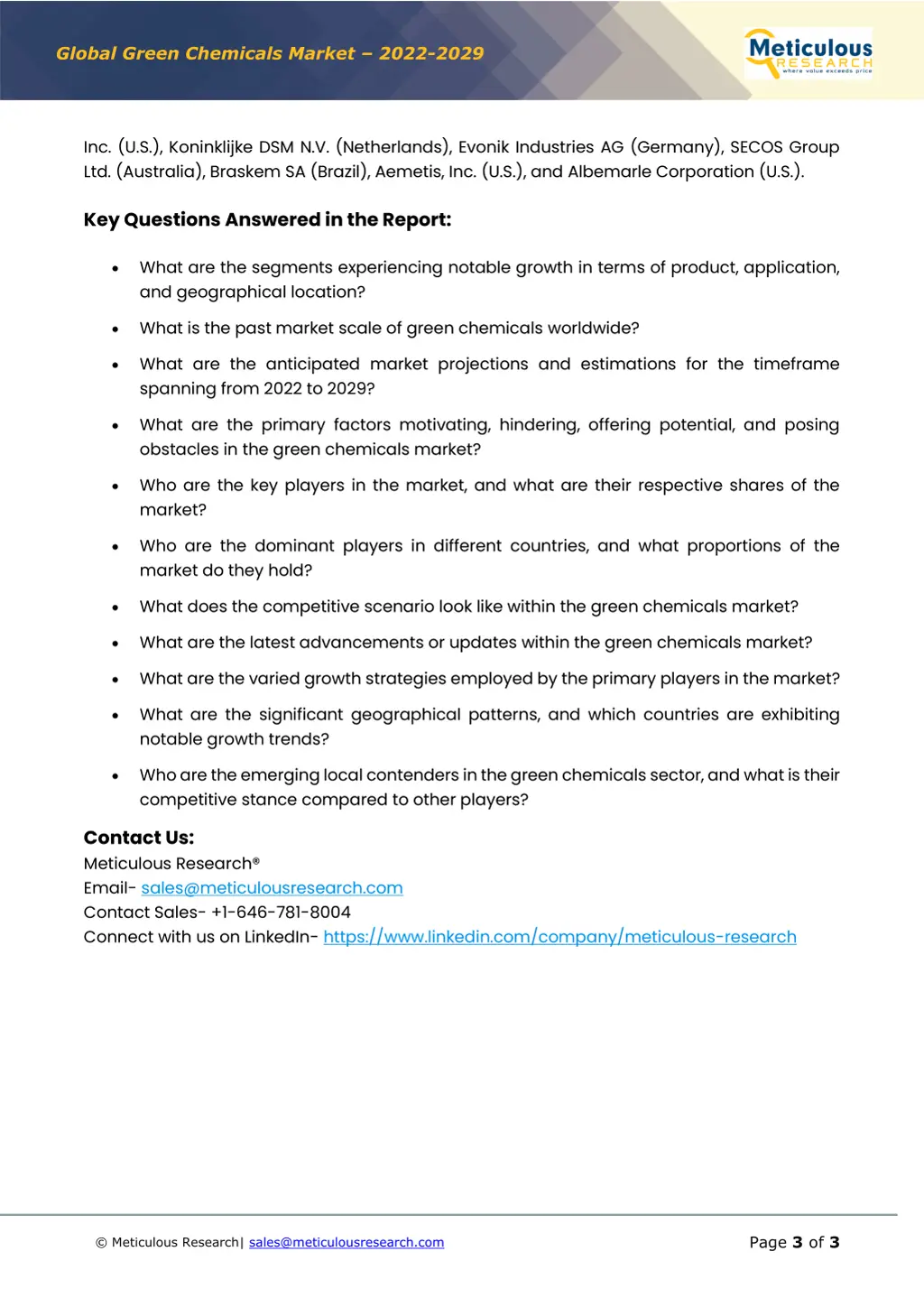 global green chemicals market 2022 2029 2