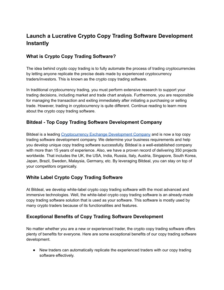 launch a lucrative crypto copy trading software