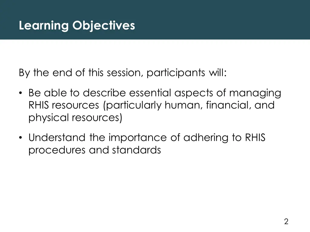 learning objectives