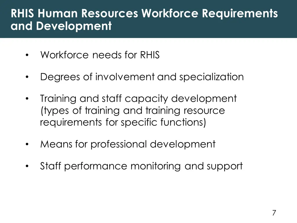 rhis human resources workforce requirements