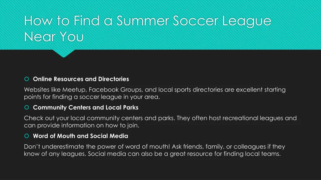 how to find a summer soccer league near you