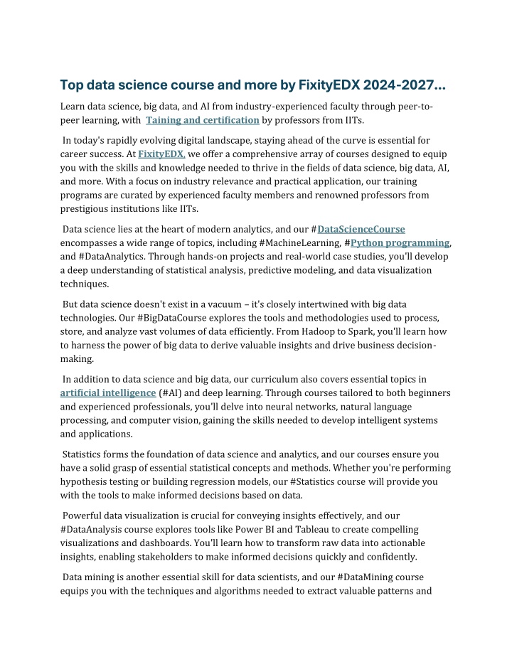 top data science course and more by fixityedx