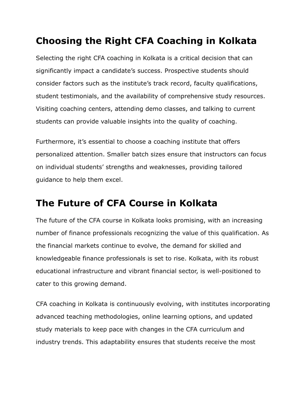 choosing the right cfa coaching in kolkata