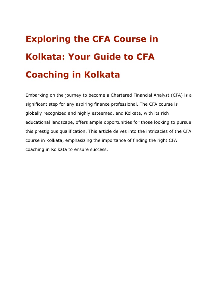 exploring the cfa course in