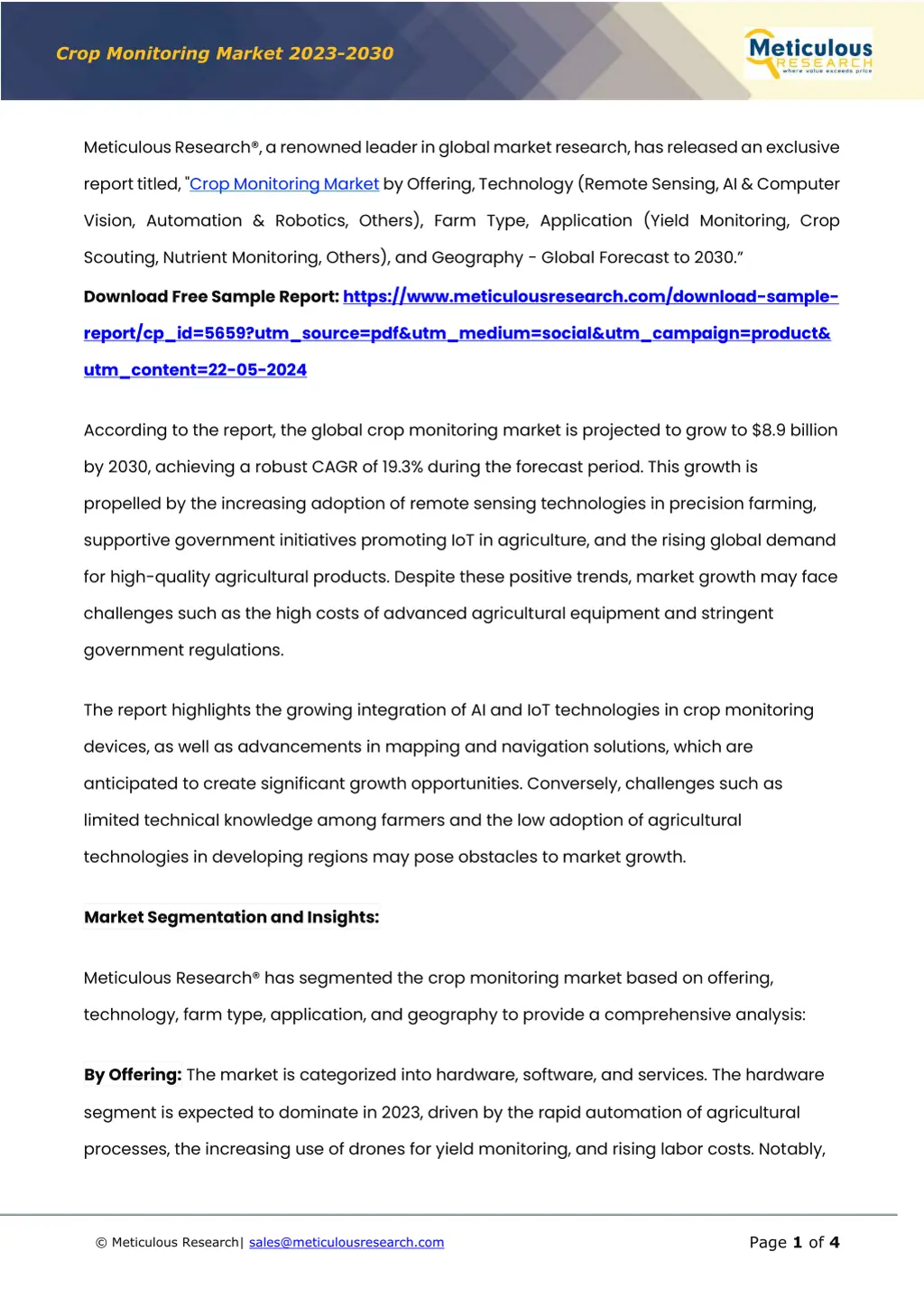 crop monitoring market 2023 2030