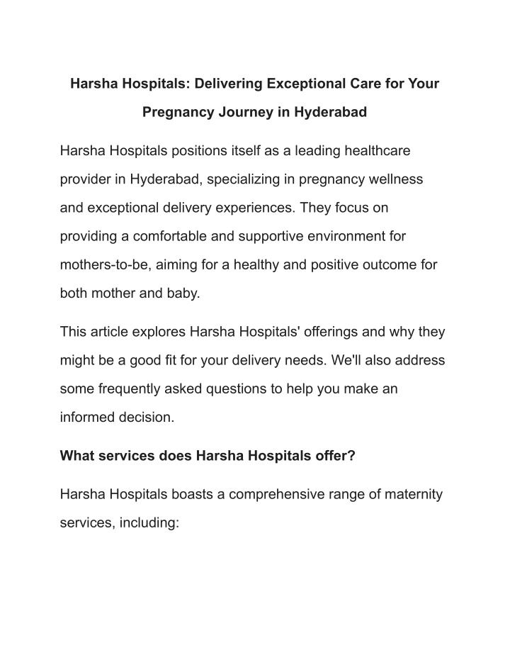 harsha hospitals delivering exceptional care