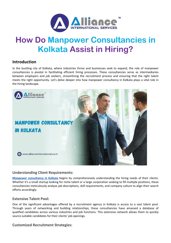 how do manpower consultancies in kolkata assist