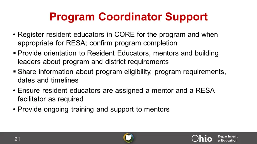 program coordinator support