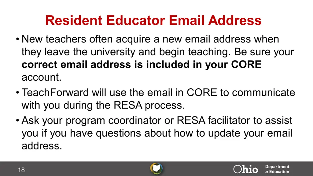 resident educator email address new teachers