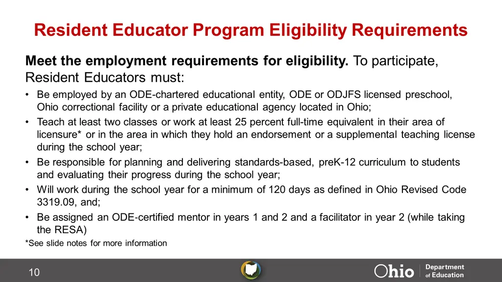 resident educator program eligibility requirements