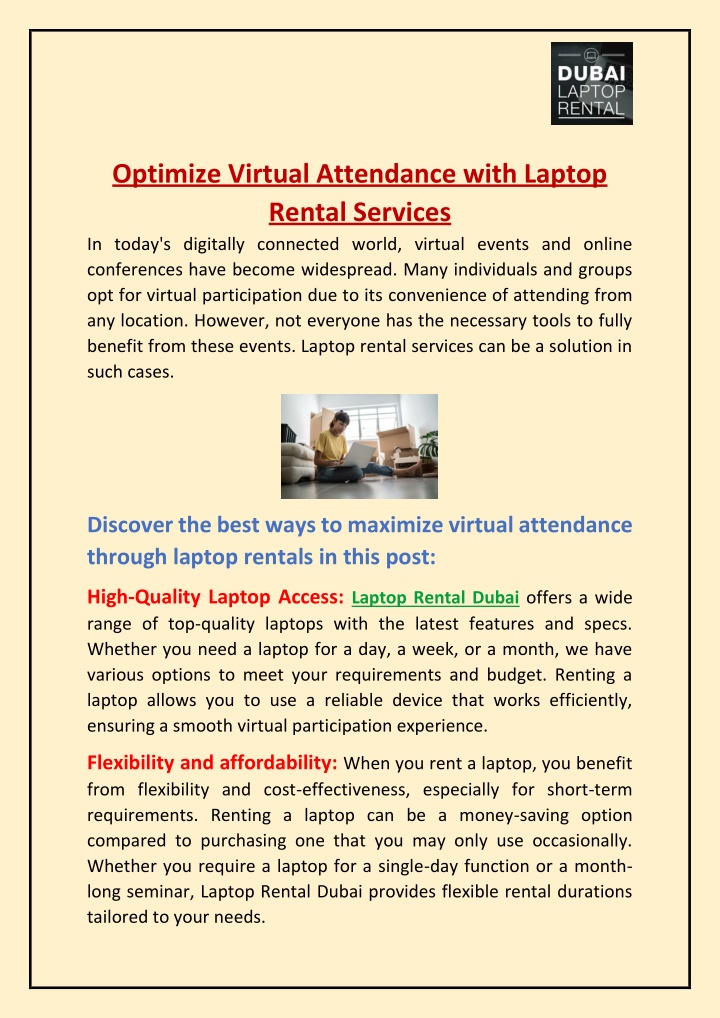 optimize virtual attendance with laptop rental