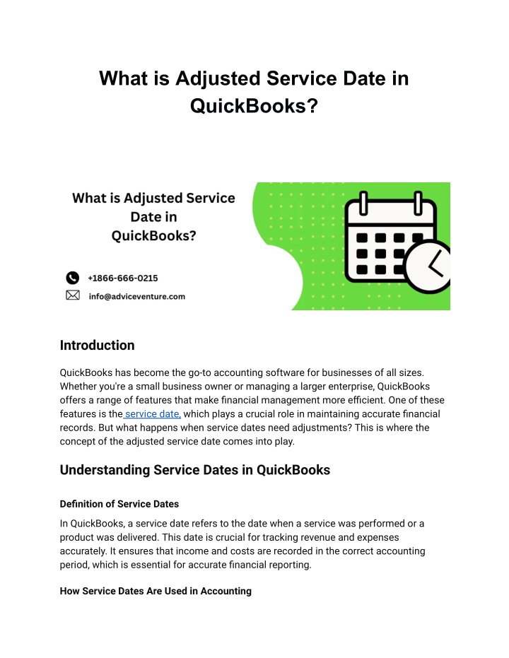 what is adjusted service date in quickbooks