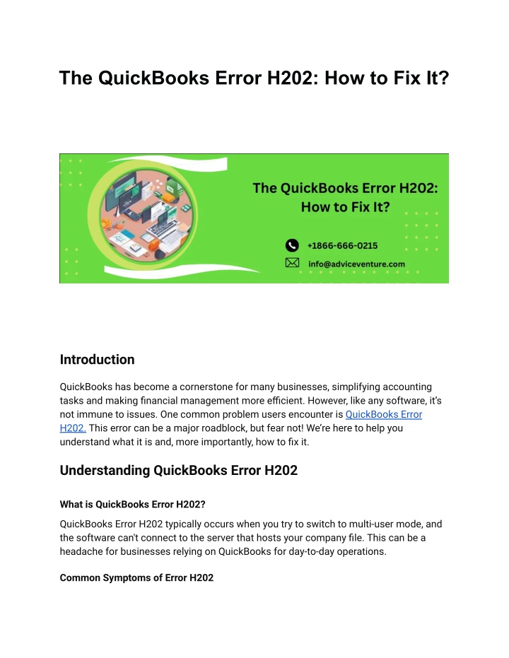 the quickbooks error h202 how to fix it