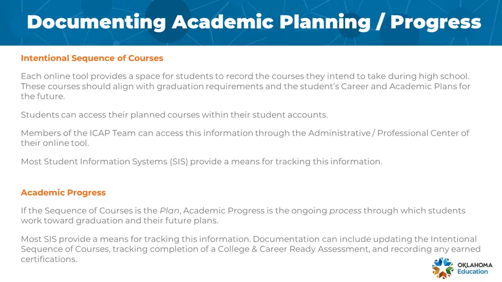 documenting academic planning progress