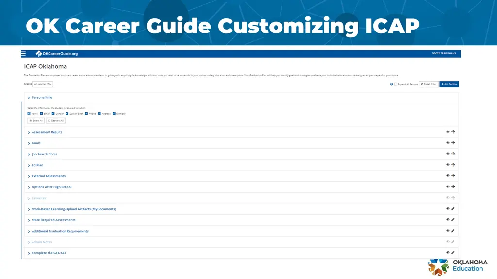 ok career guide customizing icap ok career guide