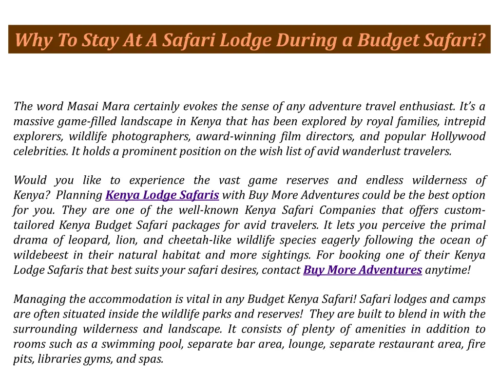 why to stay at a safari lodge during a budget