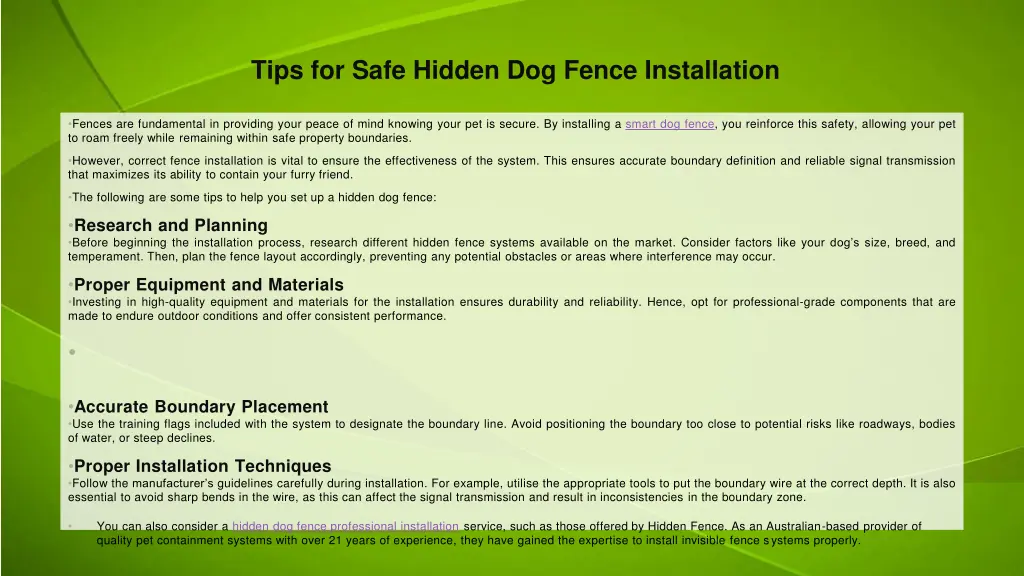 tips for safe hidden dog fence installation