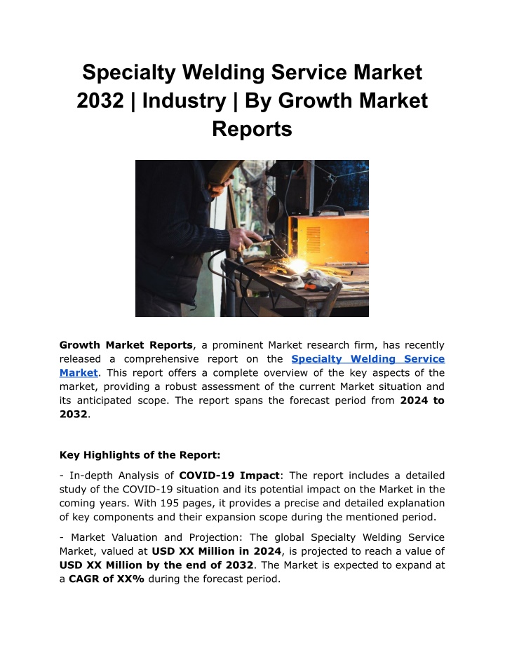 specialty welding service market 2032 industry