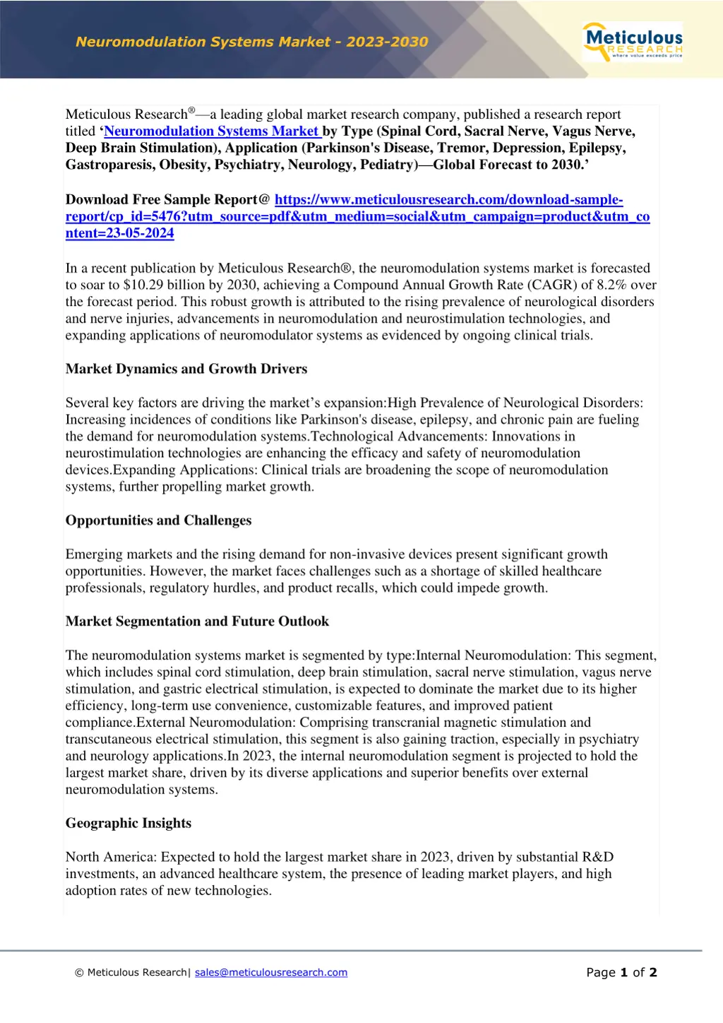 neuromodulation systems market 2023 2030