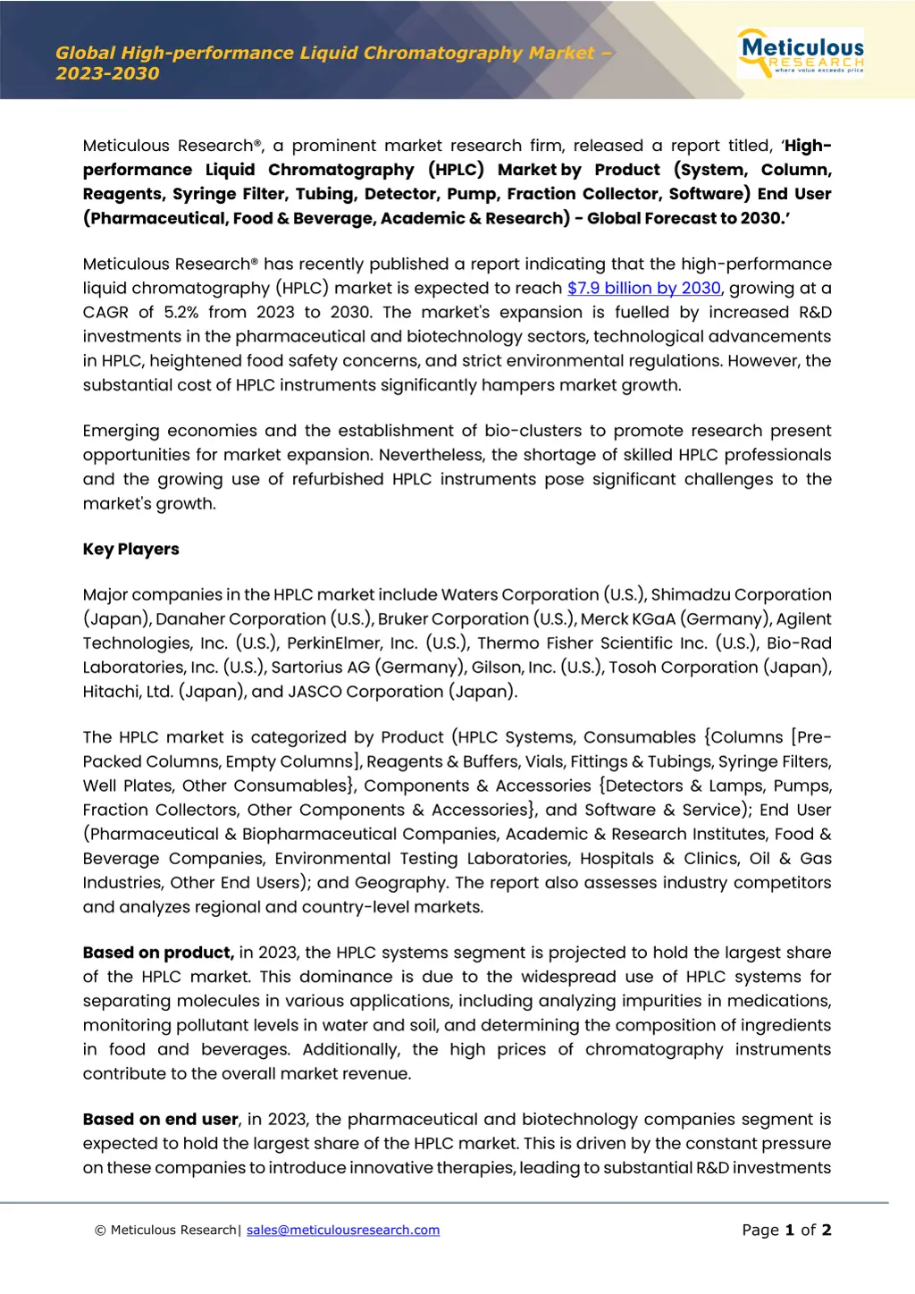 global high performance liquid chromatography