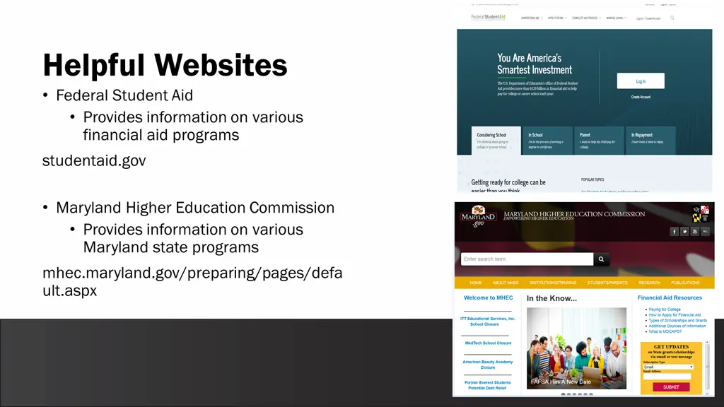 helpful websites federal student aid provides