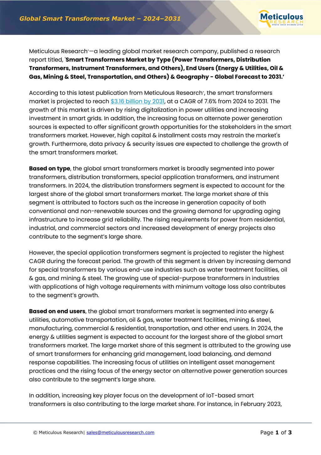 global smart transformers market 2024 2031