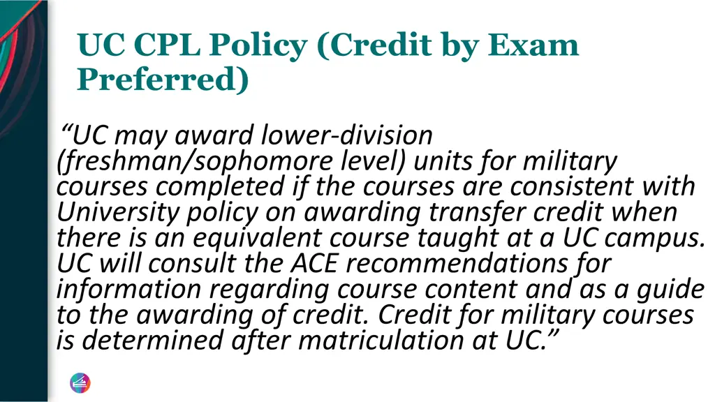 uc cpl policy credit by exam preferred