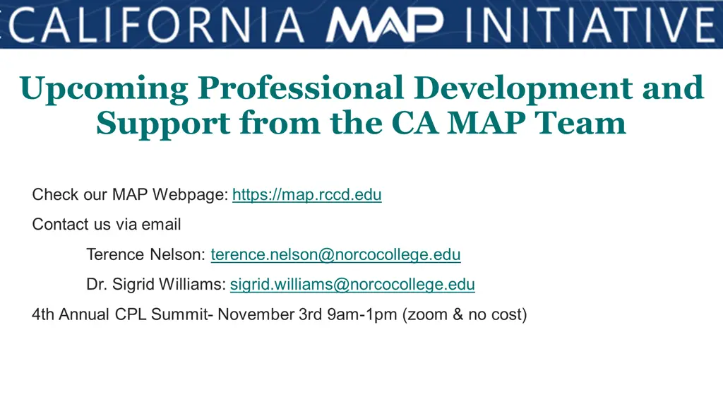upcoming professional development and support