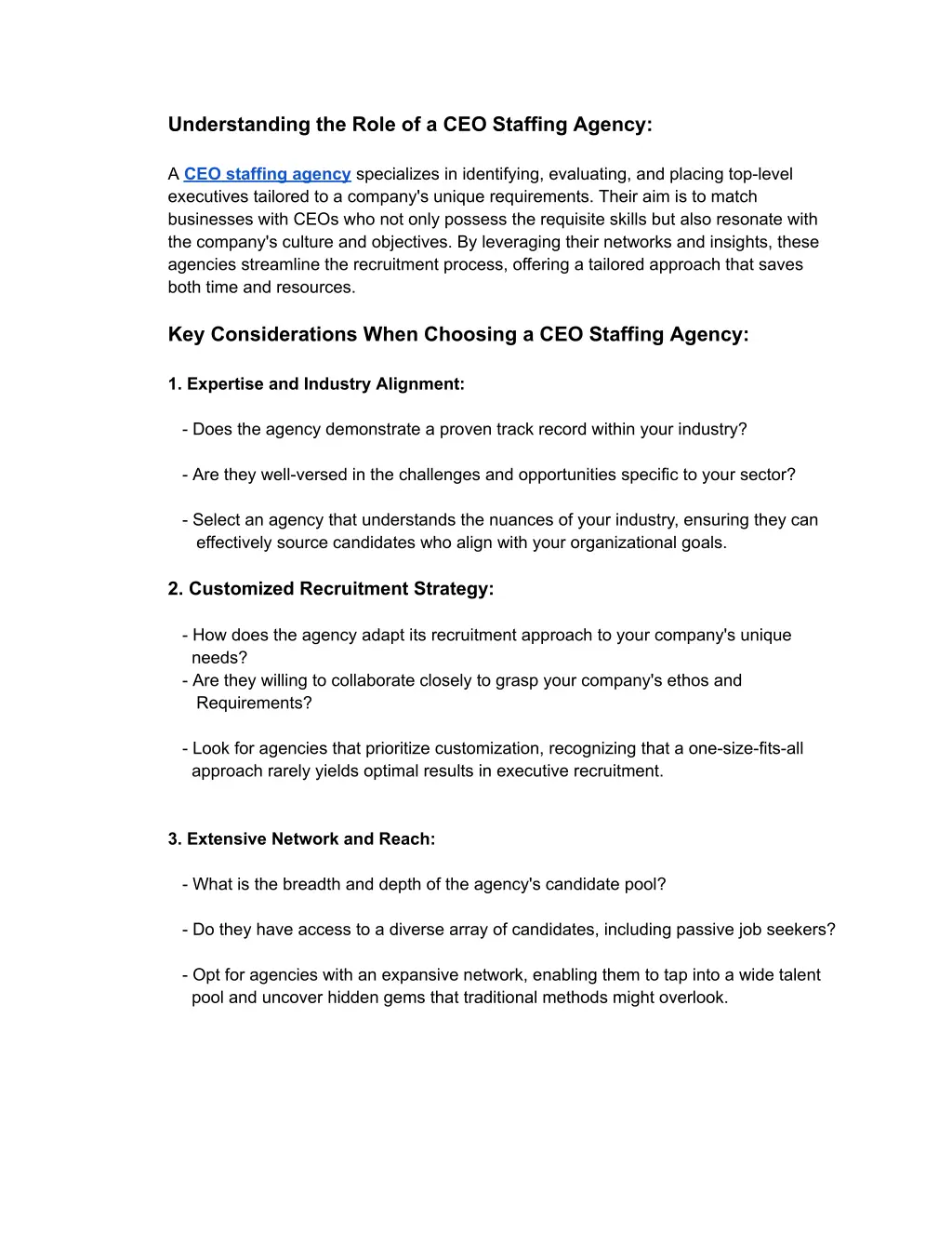 understanding the role of a ceo staffing agency