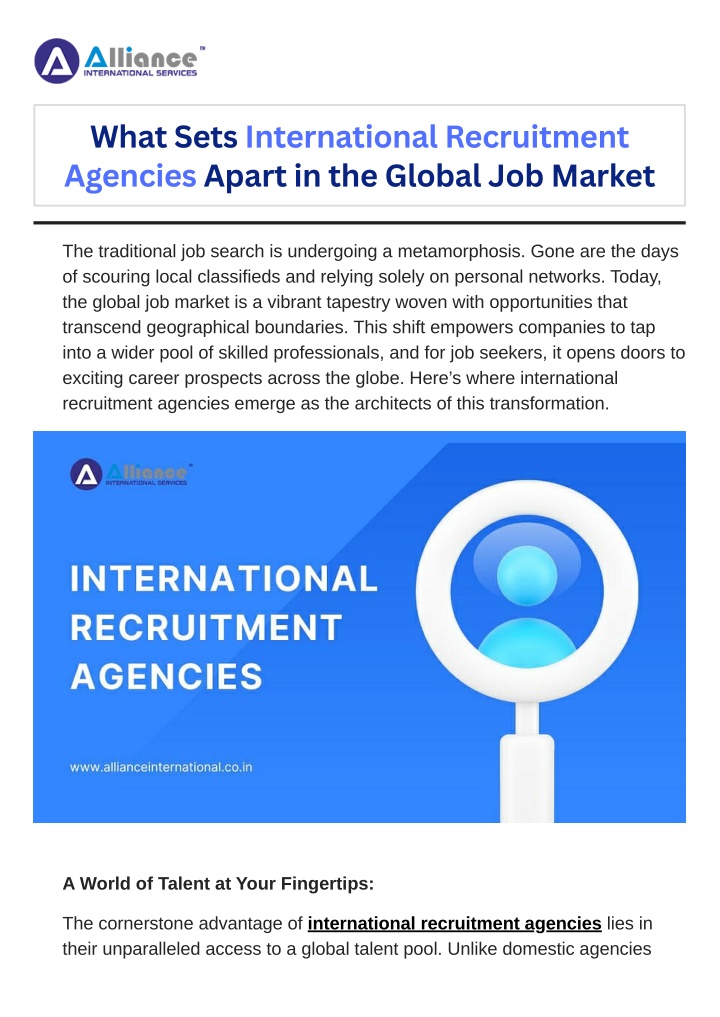 what sets international recruitment agencies