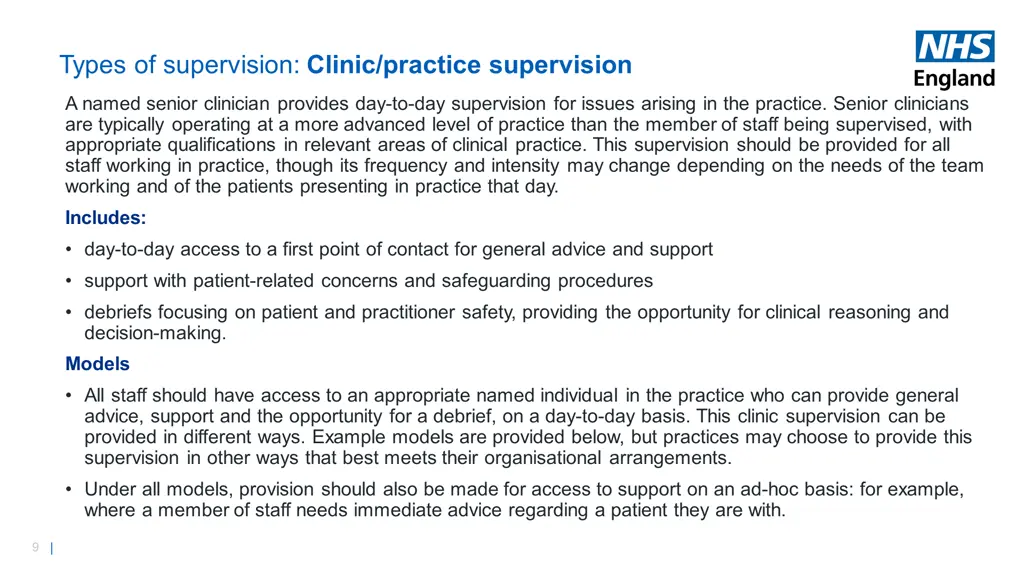 types of supervision clinic practice supervision