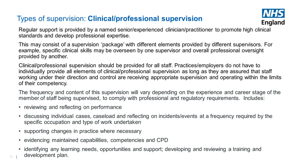 types of supervision clinical professional