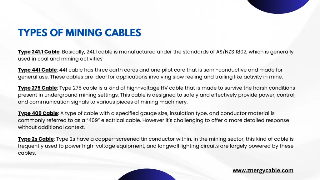 types of mining cables