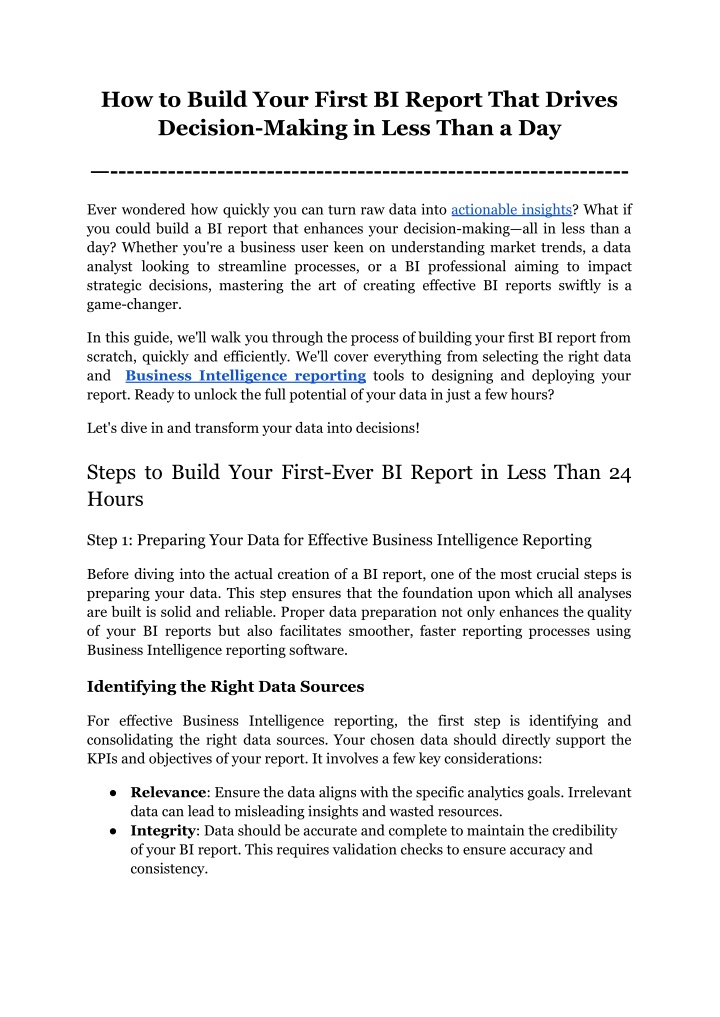 how to build your first bi report that drives