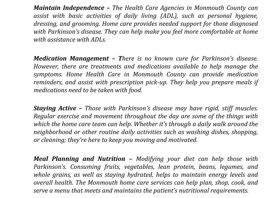 maintain independence the health care agencies