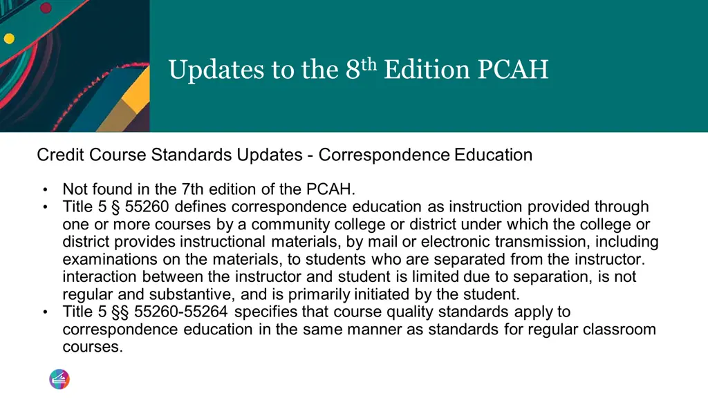 updates to the 8 th edition pcah